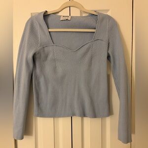 Old Navy Light Blue Ribbed Square-Neck Long Sleeve Top